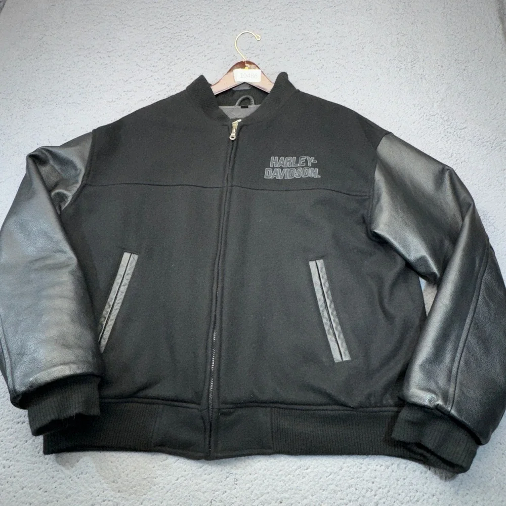 Vintage Harley Davidson Jacket Mens Large Wool Leather Sleeve Bomber Varsity 00s